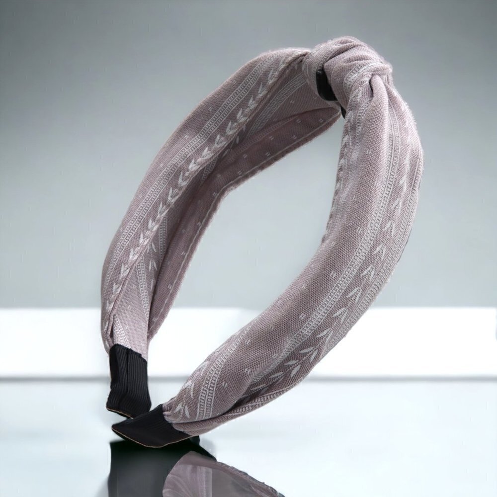 Grey Leaf Pattern Knotted Headband